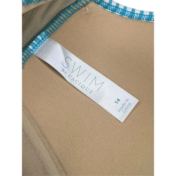 Swim by Cacique Women’s 14 Tankini Swim Top Seersucker Stripe Green Ruffle NEW - Picture 7 of 8